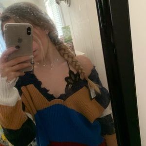 Fate color block off the shoulder sweater